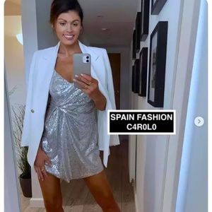 NWT ZARA Sequin Knotted Dress Silver S Blogger’s Favorite